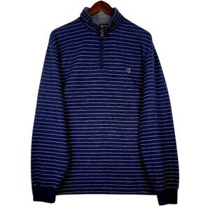 Men's Chaps XXL 1/4 Zip Sweatshirt - Navy Blue/Grey Stripes, Casual Comfy Fit